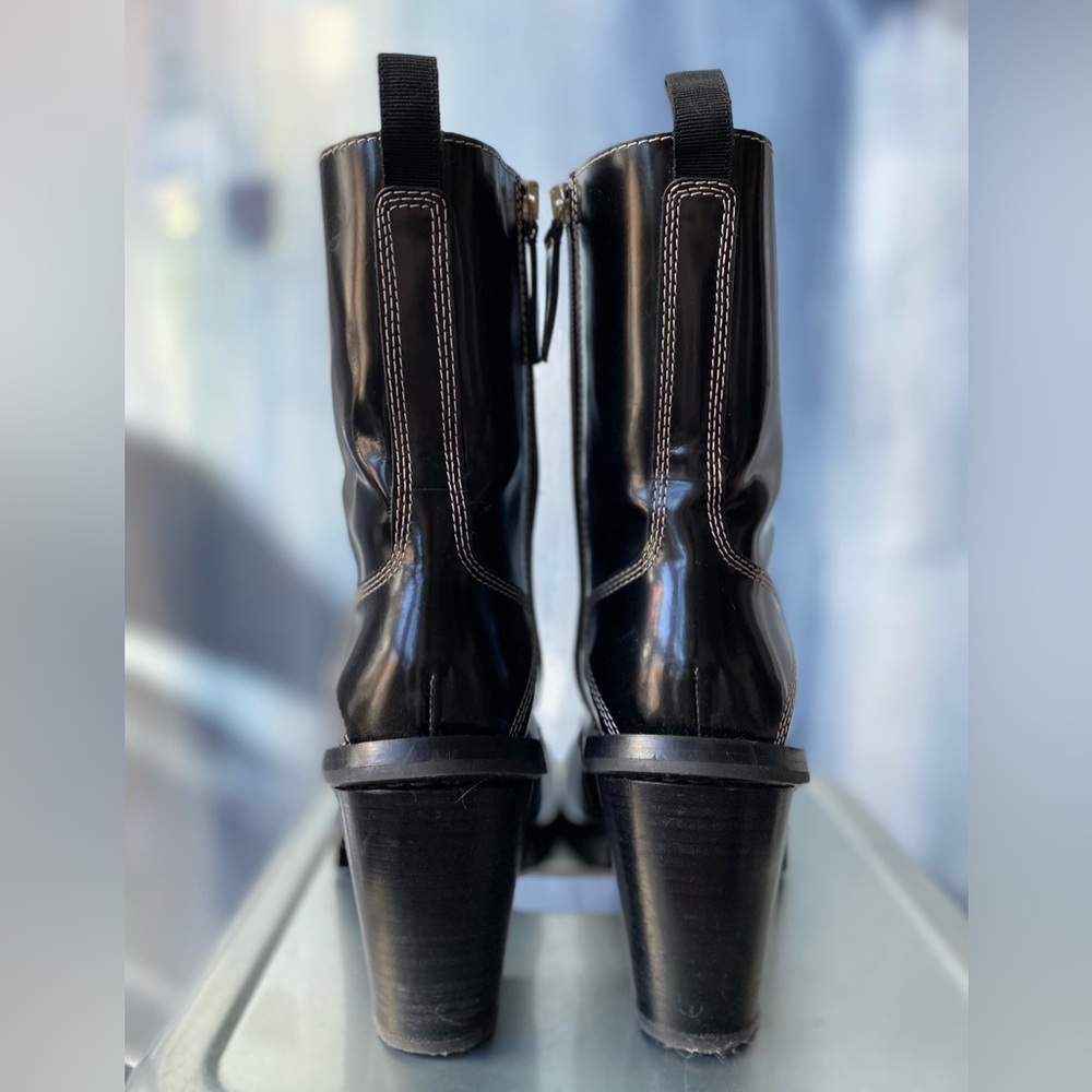 Acne Studios Black Leather Heeled Combat Boots Lug Sole Zip Made in Italy EU 39 - Picture 5 of 15